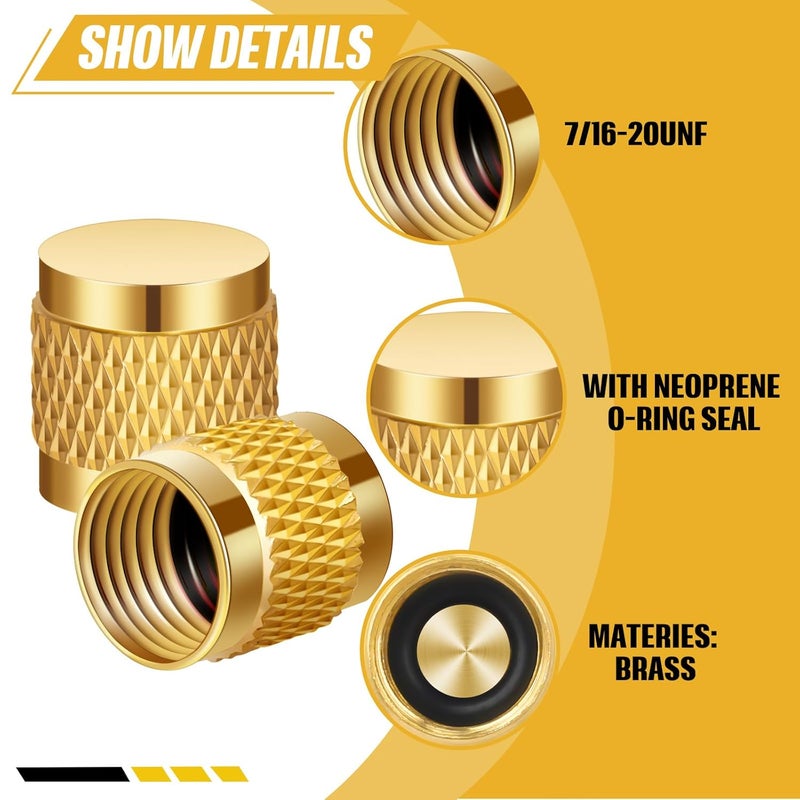 lizenoz 1/4 Flare Cap, Round Brass w/Neoprene o-Ring Seal, HVAC Valve Caps, Refrigerant Locking caps, HVAC Locking caps (50 PCS) - Image 3
